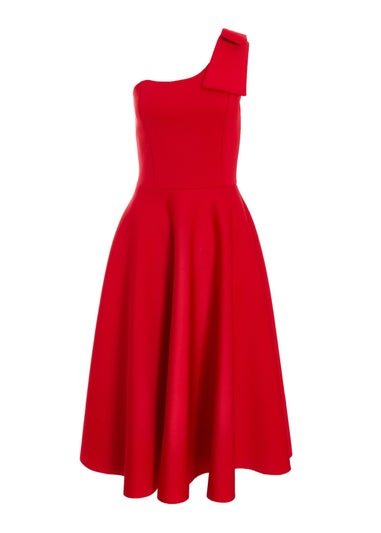 Quiz Red One Shoulder Bow Skater Midi Dress