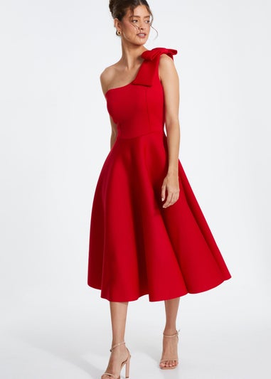 Quiz Red One Shoulder Bow Skater Midi Dress