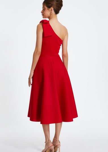 Quiz Red One Shoulder Bow Skater Midi Dress