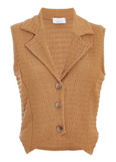 Quiz Brown Textured Button Down Sleeveless Waistcoat