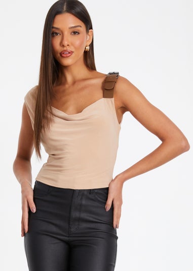 Quiz Stone Ruched Sleeveless Crop Top