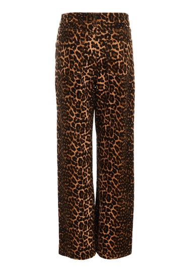 Quiz Brown Leopard Print Wide Leg Denim Jeans