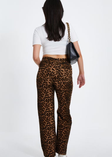 Quiz Brown Leopard Print Wide Leg Denim Jeans