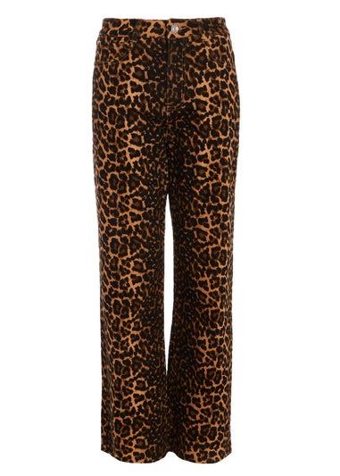 Quiz Brown Leopard Print Wide Leg Denim Jeans