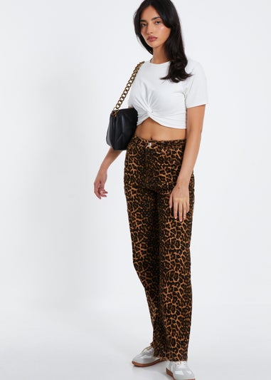 Quiz Brown Leopard Print Wide Leg Denim Jeans