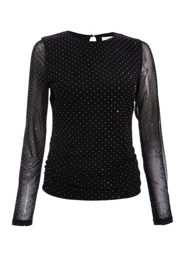 Quiz Black Mesh Stud Detail Top