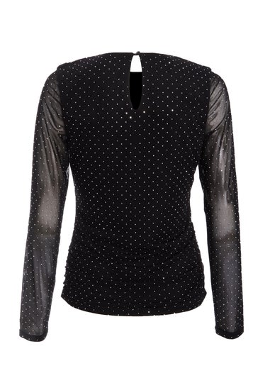 Quiz Black Mesh Stud Detail Top