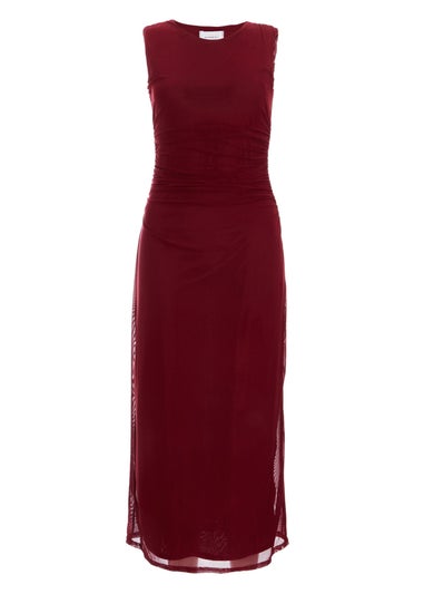 Quiz Red Petite Mesh Ruched Midaxi Dress