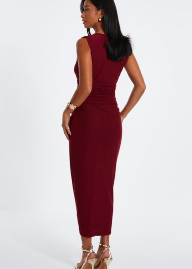 Quiz Red Petite Mesh Ruched Midaxi Dress