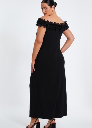 Quiz Black Curve Ruffle Bardot Maxi Dress