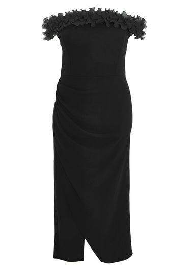 Quiz Black Curve Ruffle Bardot Maxi Dress