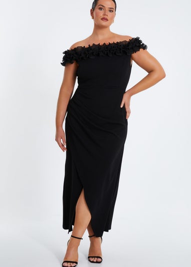 Quiz Black Curve Ruffle Bardot Maxi Dress