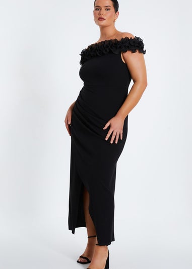 Quiz Black Curve Ruffle Bardot Maxi Dress