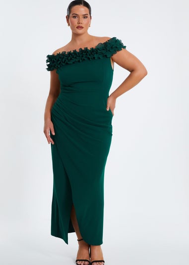 Quiz Green Curve Ruffle Bardot Maxi Dress