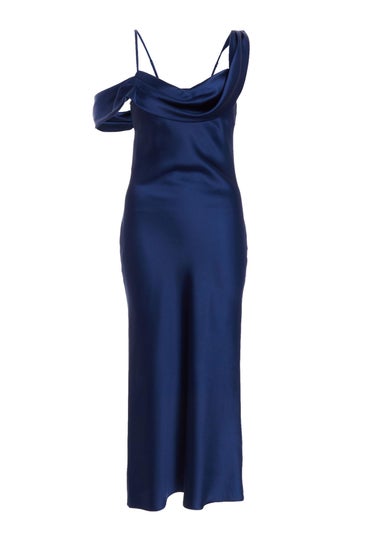 Quiz Navy Petite Satin Drop Shoulder Maxi Dress