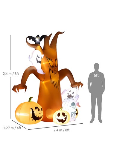 Outsunny Halloween Inflatable Ghost Tree with Pumpkins, White Ghosts and Tombstone (7.9FT)