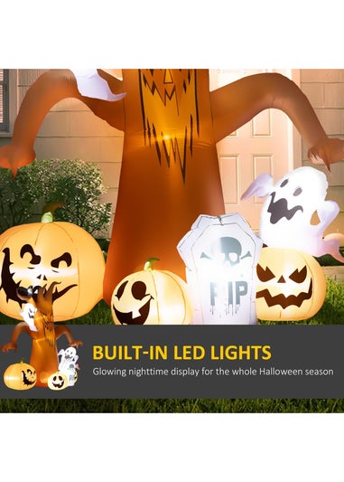 Outsunny Halloween Inflatable Ghost Tree with Pumpkins, White Ghosts and Tombstone (7.9FT)