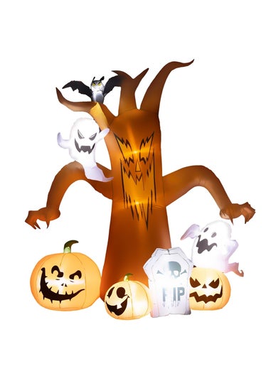 Outsunny Halloween Inflatable Ghost Tree with Pumpkins, White Ghosts and Tombstone (7.9FT)