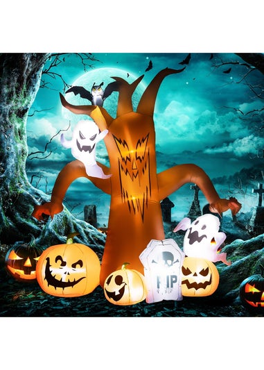 Outsunny Halloween Inflatable Ghost Tree with Pumpkins, White Ghosts and Tombstone (7.9FT)