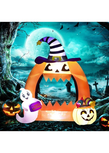 Outsunny Halloween Inflatable Pumpkin Archway with Cute Ghost (4.9FT)