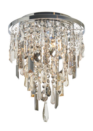 BHS Chrome Jennifer Flush Ceiling Light with Mixed Cut Glass (37cm x 30cm)