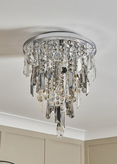 BHS Chrome Jennifer Flush Ceiling Light with Mixed Cut Glass (37cm x 30cm)