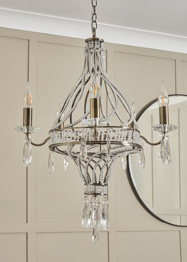 BHS Chrome Evelyn Chandelier Brass (80-135cm x 48cm)