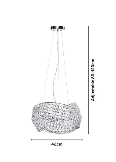 BHS Chrome Cypress Crystal Rings 5 Light Pendant (60-120cm x 46cm)