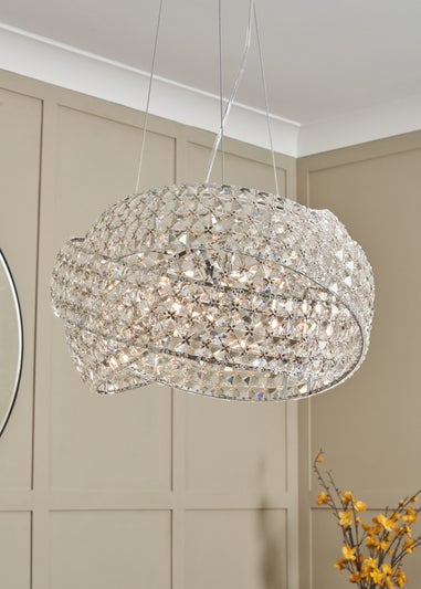 BHS Chrome Cypress Crystal Rings 5 Light Pendant (60-120cm x 46cm)