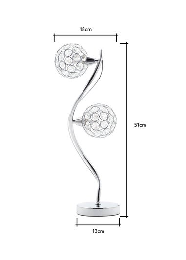 BHS Chrome Orianna 2 Light Table Lamp (51cm x 18cm)