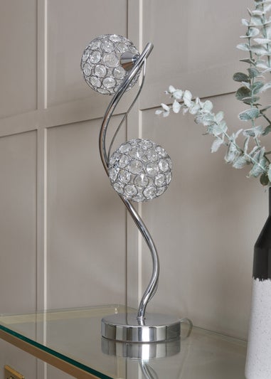 BHS Chrome Orianna 2 Light Table Lamp (51cm x 18cm)