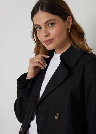 Threadbare Black Nikita Double Breasted Cropped Trench Coat