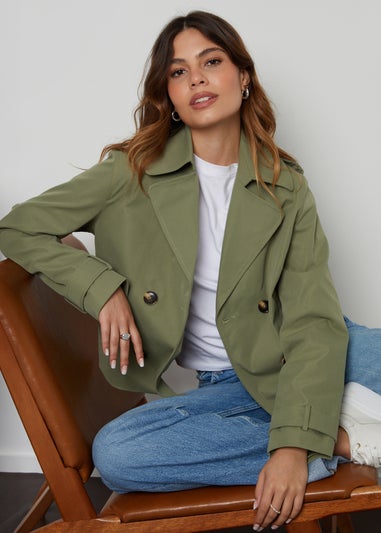 Threadbare Khaki Nikita Double Breasted Cropped Trench Coat