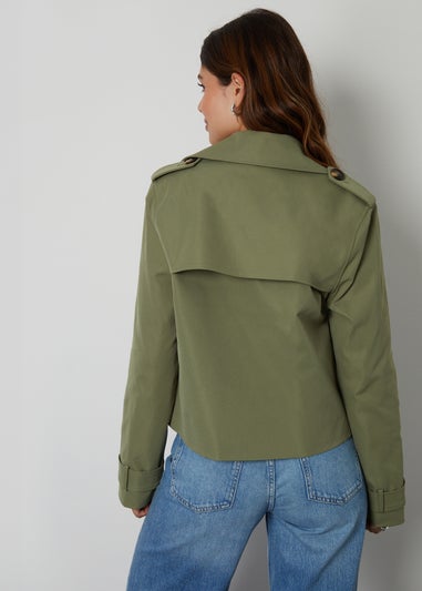 Threadbare Khaki Nikita Double Breasted Cropped Trench Coat