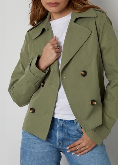 Threadbare Khaki Nikita Double Breasted Cropped Trench Coat