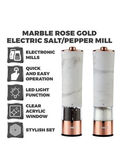 Tower Marble White And Rose Gold Electric Salt & Pepper Mill