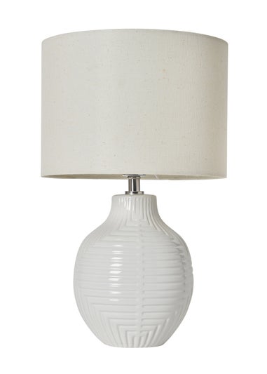 BHS White Gus Embossed Ceramic Table Lamp (41cm x 25cm)