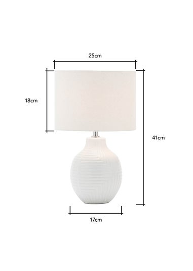 BHS White Gus Embossed Ceramic Table Lamp (41cm x 25cm)