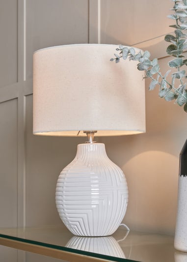 BHS White Gus Embossed Ceramic Table Lamp (41cm x 25cm)