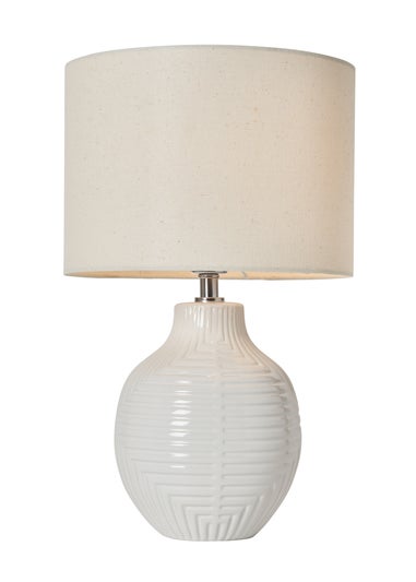 BHS White Gus Embossed Ceramic Table Lamp (41cm x 25cm)