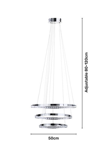 BHS Chrome Comet 3 Ring Integrated LED Pendant (80-120cm x 50cm)