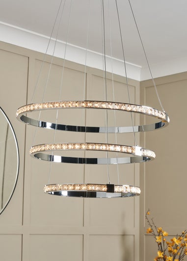 BHS Chrome Comet 3 Ring Integrated LED Pendant (80-120cm x 50cm)