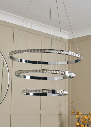 BHS Chrome Comet 3 Ring Integrated LED Pendant (80-120cm x 50cm)