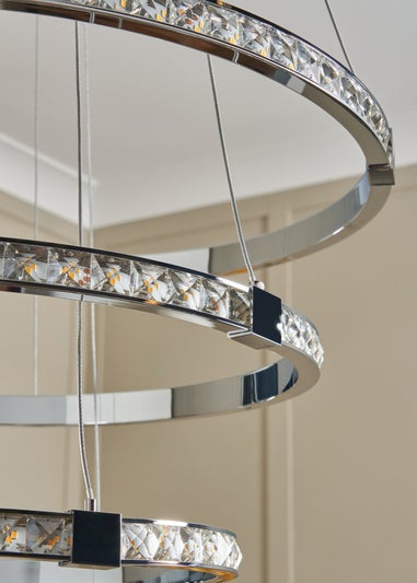 BHS Chrome Comet 3 Ring Integrated LED Pendant (80-120cm x 50cm)