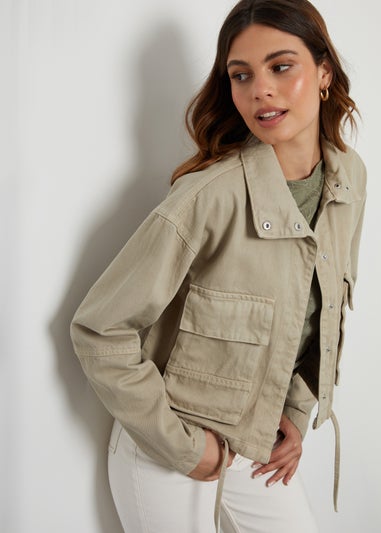 Threadbare Soft Green Cinzia Lightweight Cotton Twill Utility Jacket