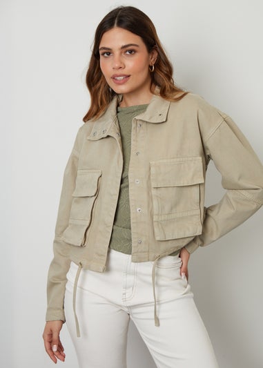 Threadbare Soft Green Cinzia Lightweight Cotton Twill Utility Jacket