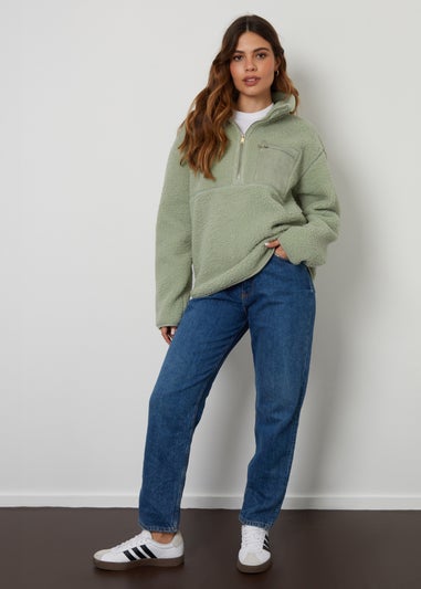 Threadbare Soft Green Sian Half Zip Borg Fleece