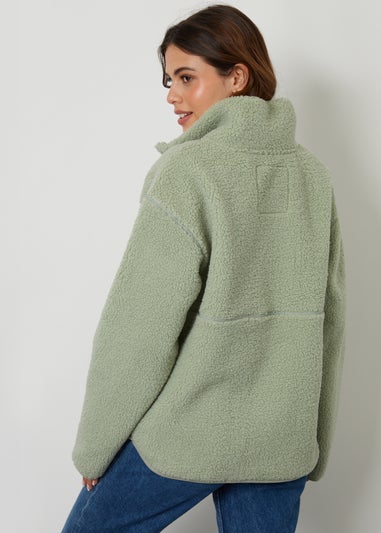 Threadbare Soft Green Sian Half Zip Borg Fleece
