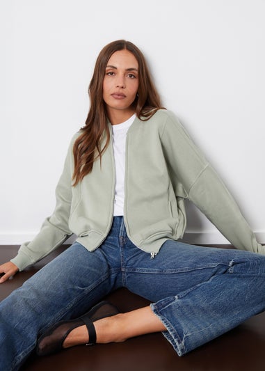 Threadbare Soft Green Freddie Zip-Up Sweat Bomber Jacket