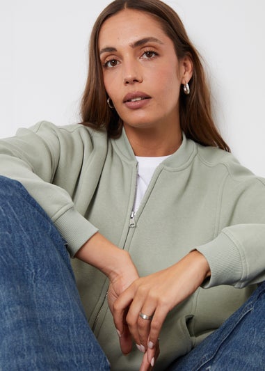 Threadbare Soft Green Freddie Zip-Up Sweat Bomber Jacket